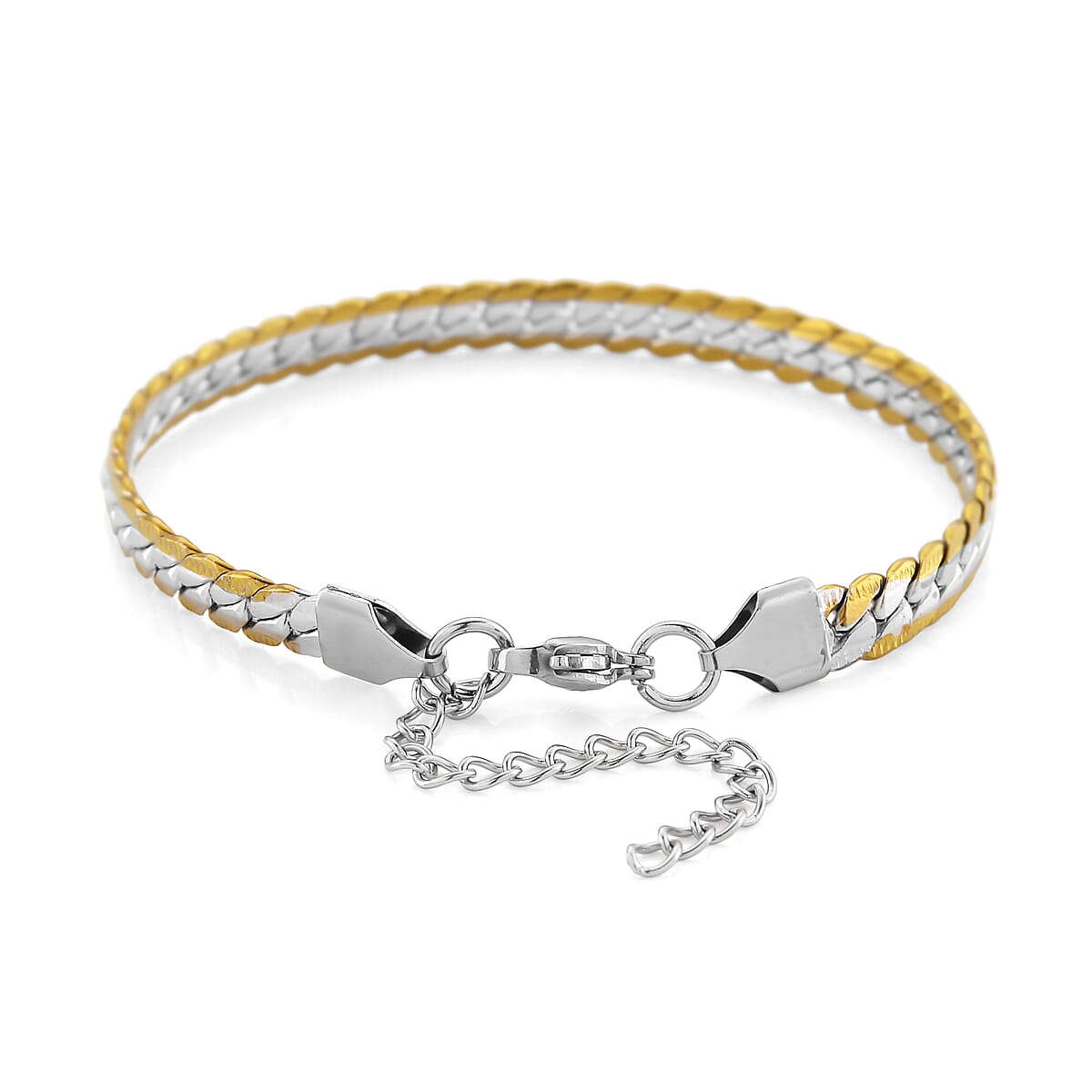 Flat Curb Chain Bracelet in ION Plated YG and Stainless Steel (7.5-9.5In) image number 3