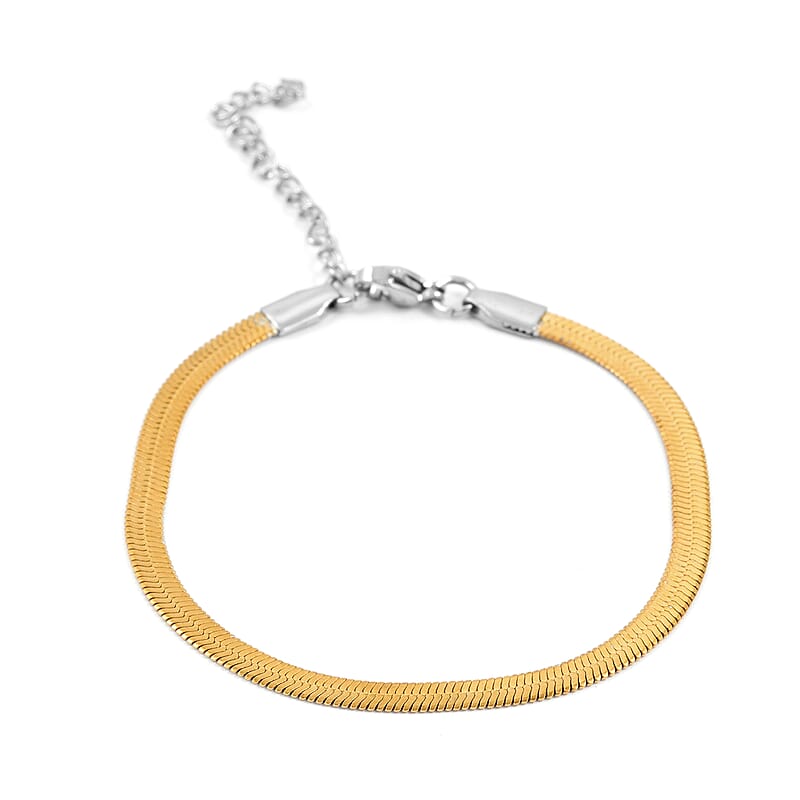 Herringbone Chain Bracelet (7.5-9.5In) in ION Plated YG and Stainless Steel
