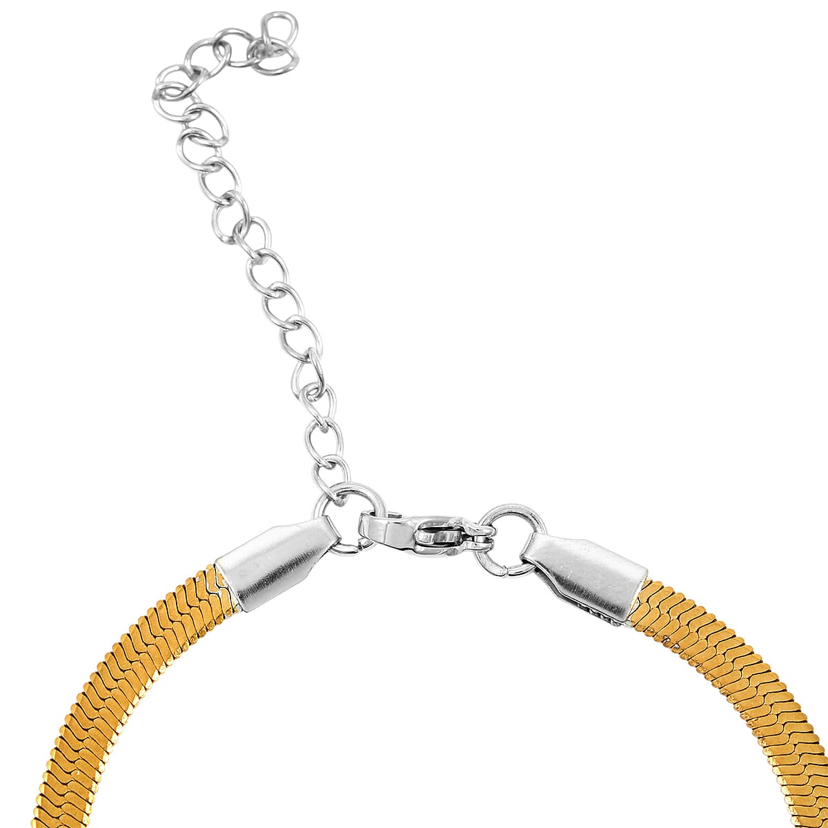 Herringbone Chain Bracelet (7.5-9.5In) in ION Plated YG and Stainless Steel image number 4