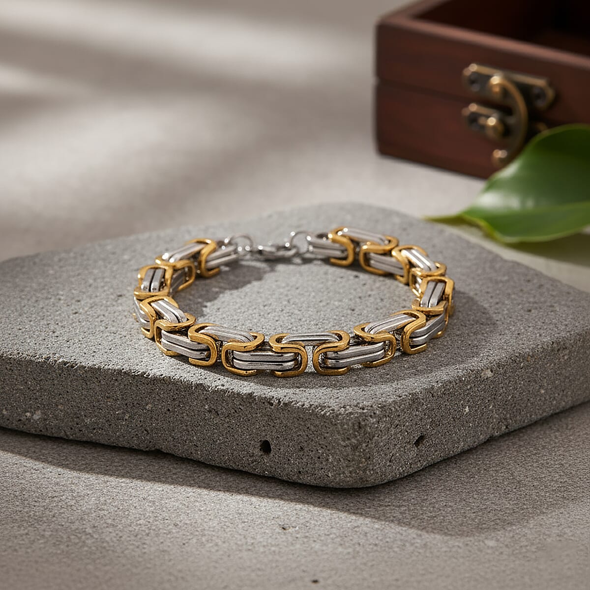 Byzantine Chain Bracelet (7.5-9.5In) in ION Plated YG and Stainless Steel image number 1