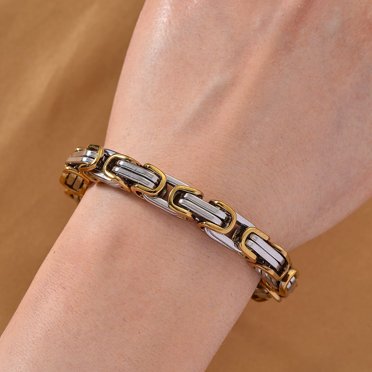 Byzantine Chain Bracelet (7.5-9.5In) in ION Plated YG and Stainless Steel image number 2