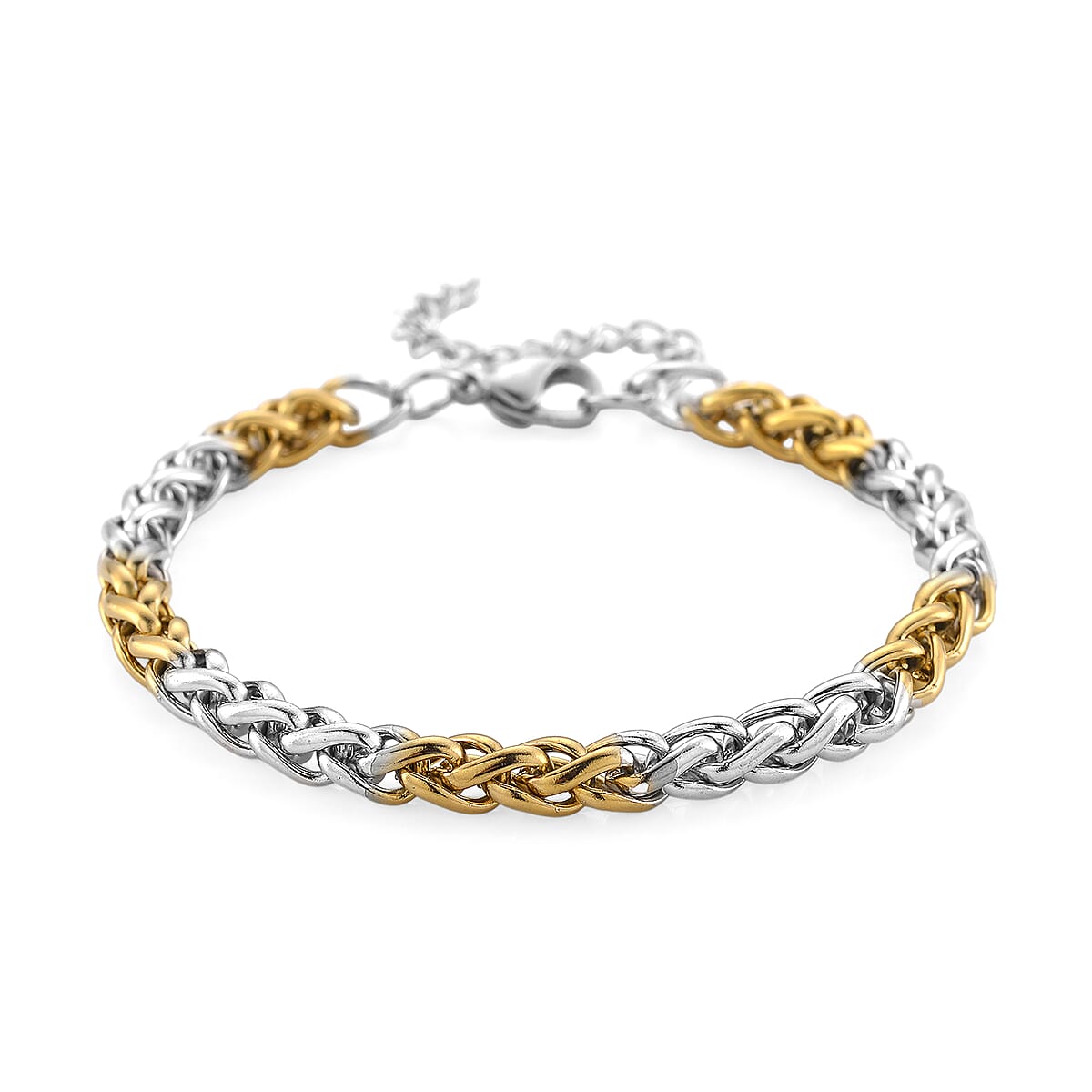 Two-tone Palma Spiga Chain Bracelet (7.5-9.5In) in ION Plated YG and Stainless Steel image number 0