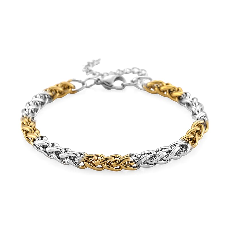 Two-tone Palma Spiga Chain Bracelet (7.5-9.5In) in ION Plated YG and Stainless Steel