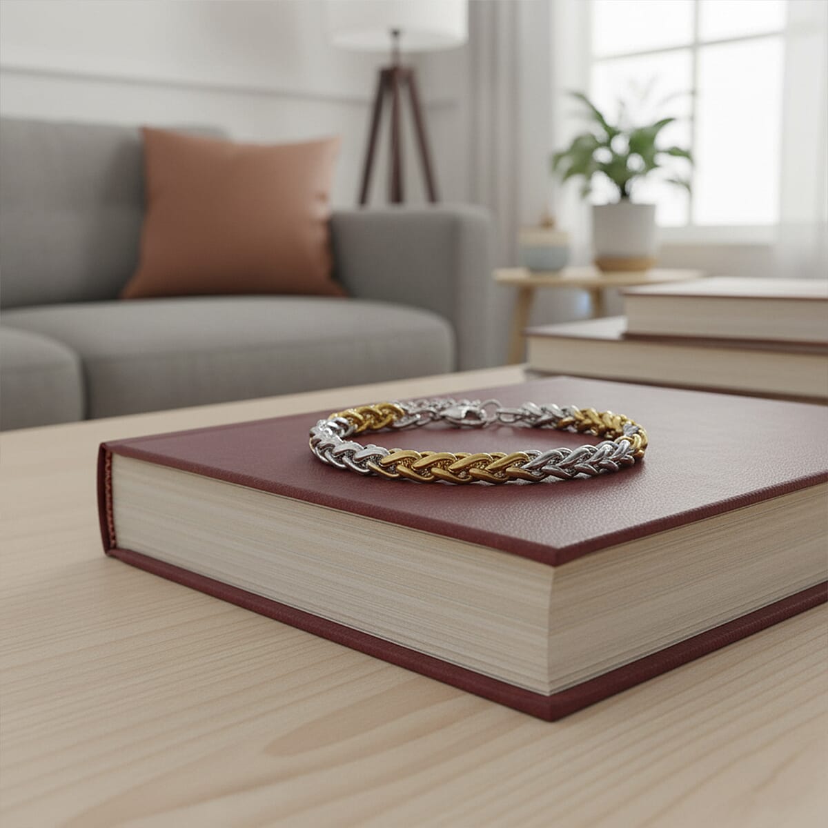 Two-tone Palma Spiga Chain Bracelet (7.5-9.5In) in ION Plated YG and Stainless Steel image number 1