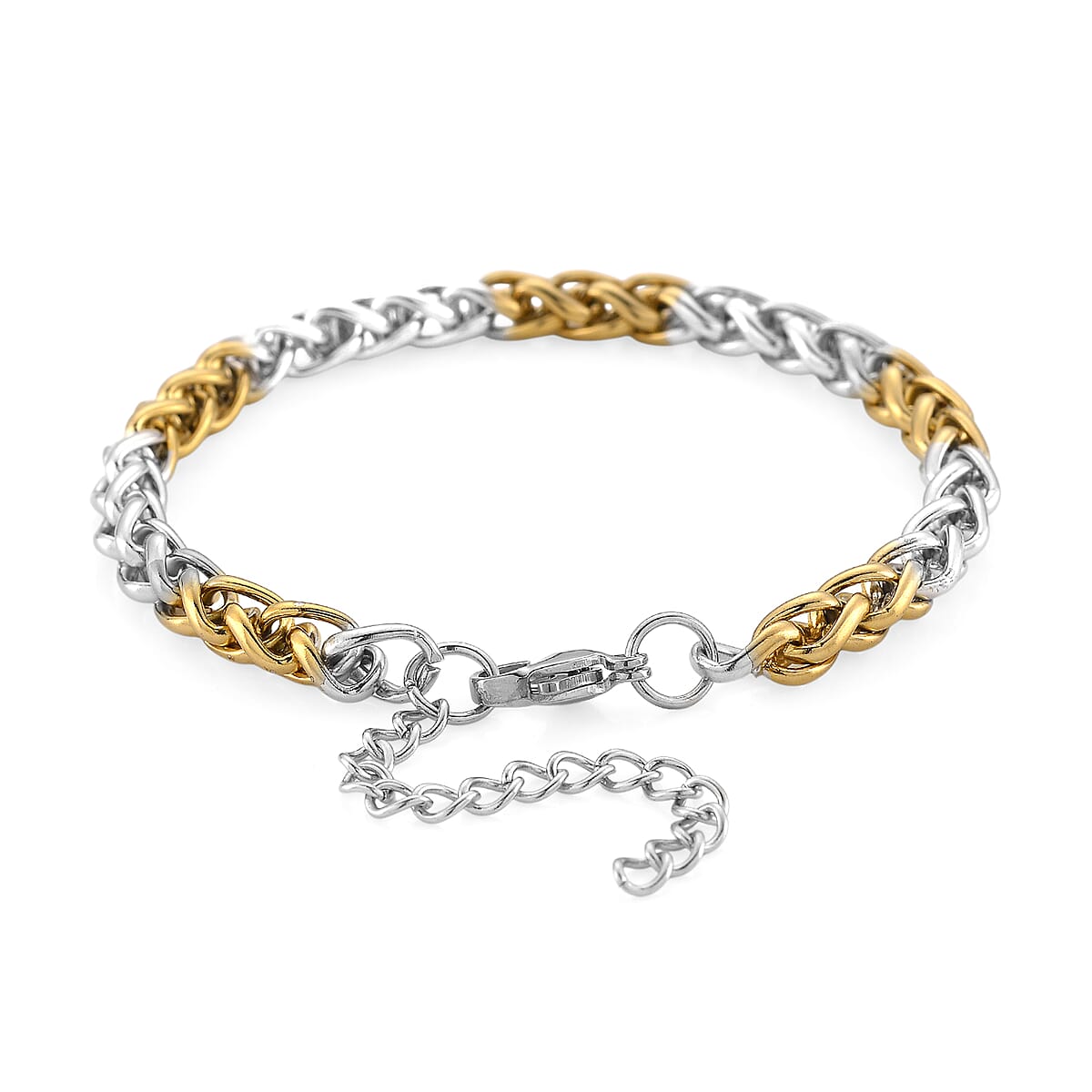 Two-tone Palma Spiga Chain Bracelet (7.5-9.5In) in ION Plated YG and Stainless Steel image number 3