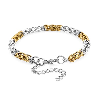Two-tone Palma Spiga Chain Bracelet (7.5-9.5In) in ION Plated YG and Stainless Steel