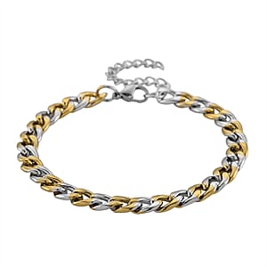 Two-tone Cuban Chain Bracelet (7.5-9.5In) in ION Plated YG and Stainless Steel