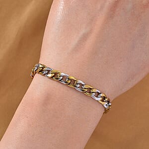 Two-tone Cuban Chain Bracelet (7.5-9.5In) in ION Plated YG and Stainless Steel