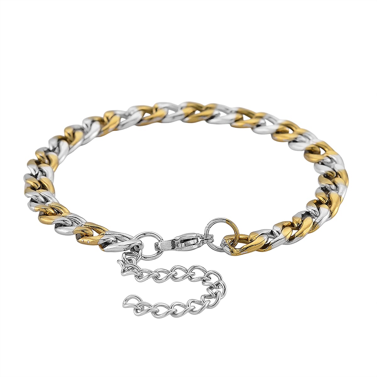 Two-tone Cuban Chain Bracelet (7.5-9.5In) in ION Plated YG and Stainless Steel image number 2