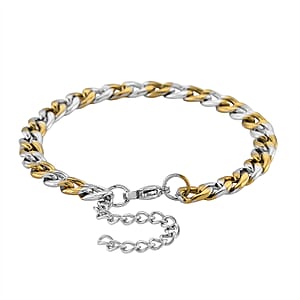 Two-tone Cuban Chain Bracelet (7.5-9.5In) in ION Plated YG and Stainless Steel