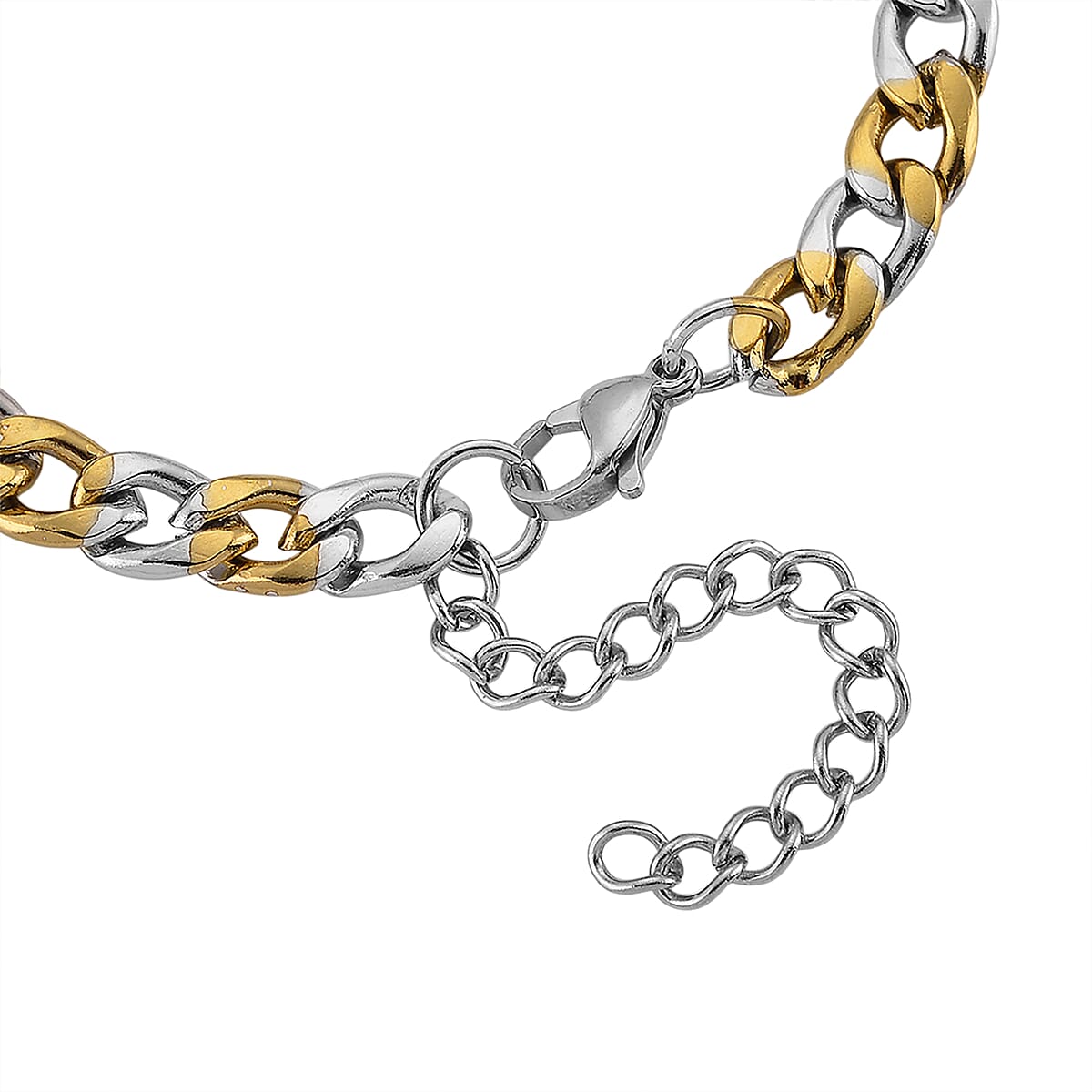 Two-tone Cuban Chain Bracelet (7.5-9.5In) in ION Plated YG and Stainless Steel image number 3