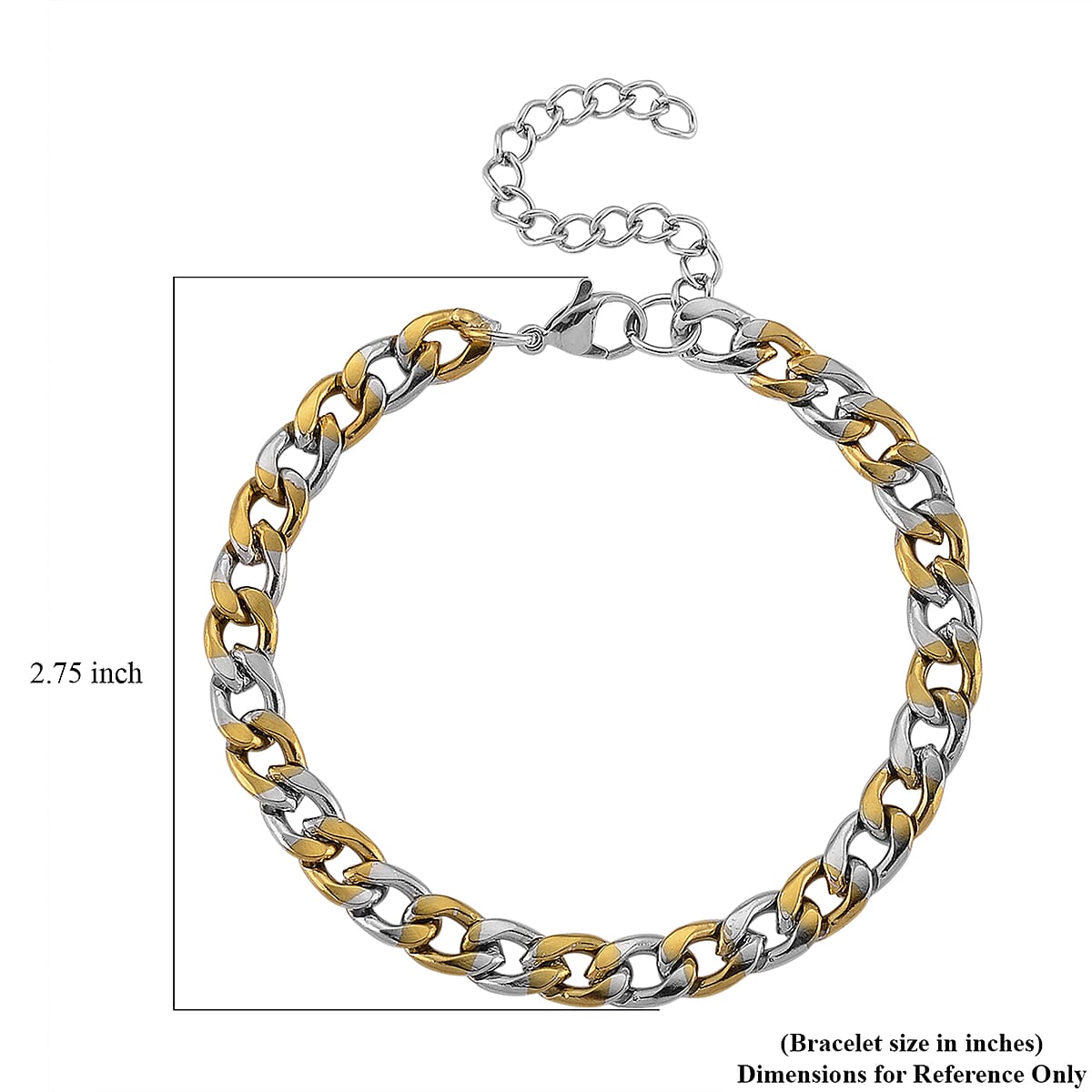 Two-tone Cuban Chain Bracelet (7.5-9.5In) in ION Plated YG and Stainless Steel image number 4