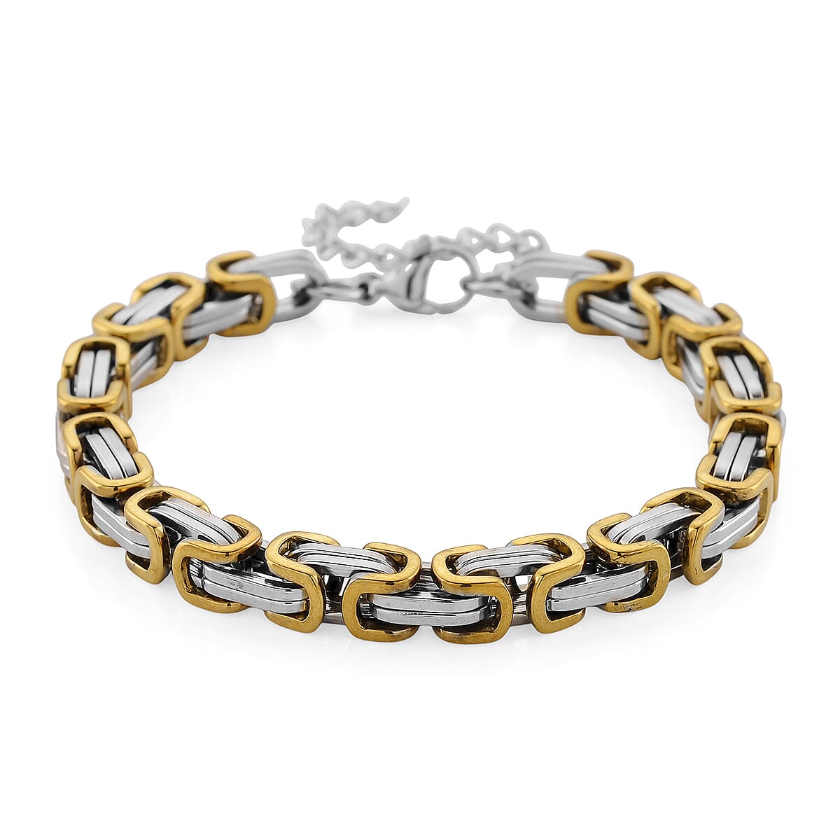 Two-tone Byzantine Chain Bracelet (7.5-9.5In) in ION Plated YG and Stainless Steel image number 0