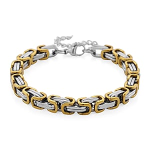 Two-tone Byzantine Chain Bracelet (7.5-9.5In) in ION Plated YG and Stainless Steel