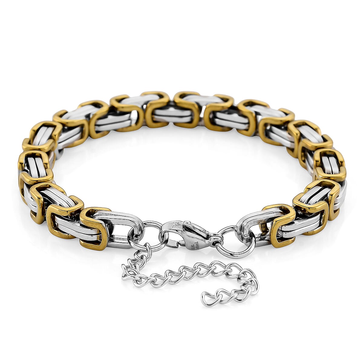 Two-tone Byzantine Chain Bracelet (7.5-9.5In) in ION Plated YG and Stainless Steel image number 2
