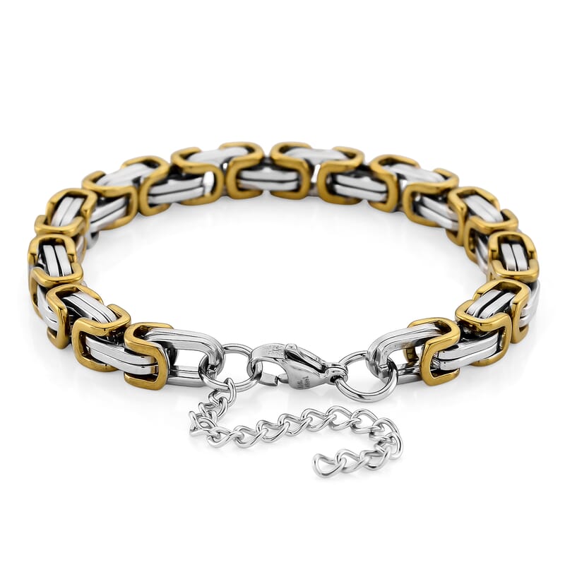 Two-tone Byzantine Chain Bracelet (7.5-9.5In) in ION Plated YG and Stainless Steel