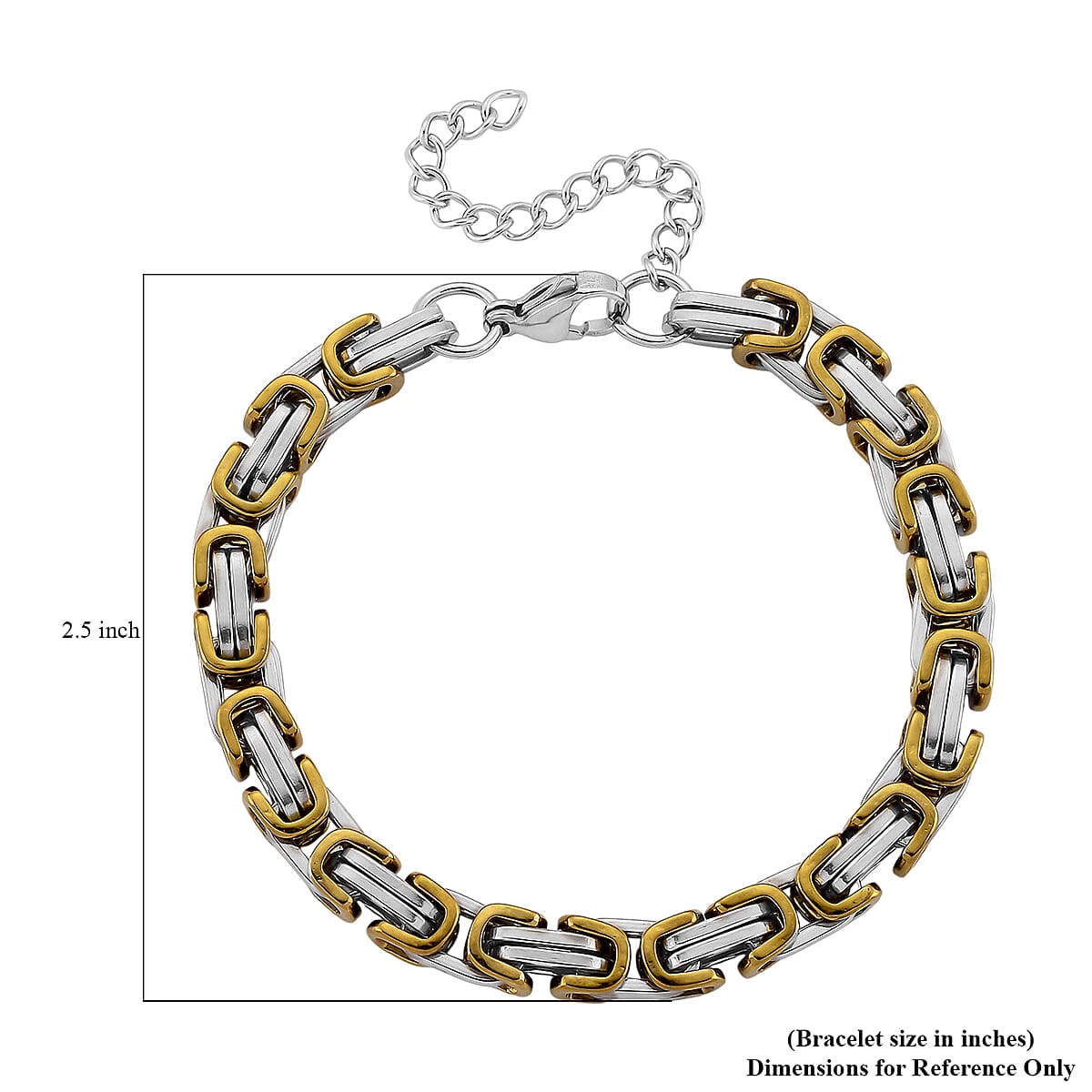Two-tone Byzantine Chain Bracelet (7.5-9.5In) in ION Plated YG and Stainless Steel image number 4