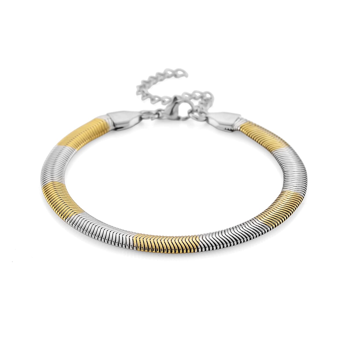 Two-tone Flat Snake Chain Bracelet (7.5-9.5In) in ION Plated YG and Stainless Steel image number 0