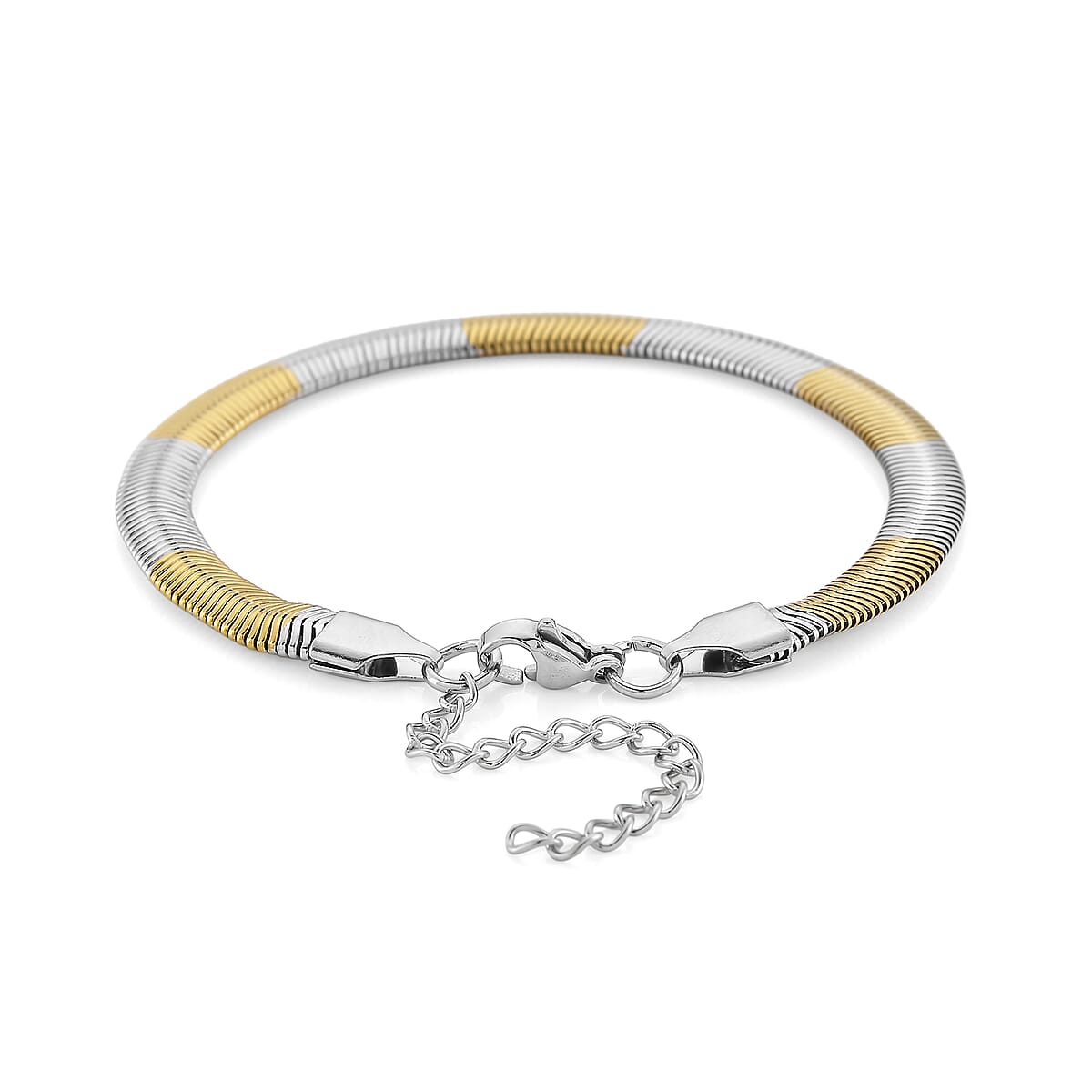 Two-tone Flat Snake Chain Bracelet (7.5-9.5In) in ION Plated YG and Stainless Steel image number 3