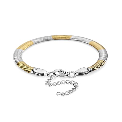 Two-tone Flat Snake Chain Bracelet (7.5-9.5In) in ION Plated YG and Stainless Steel