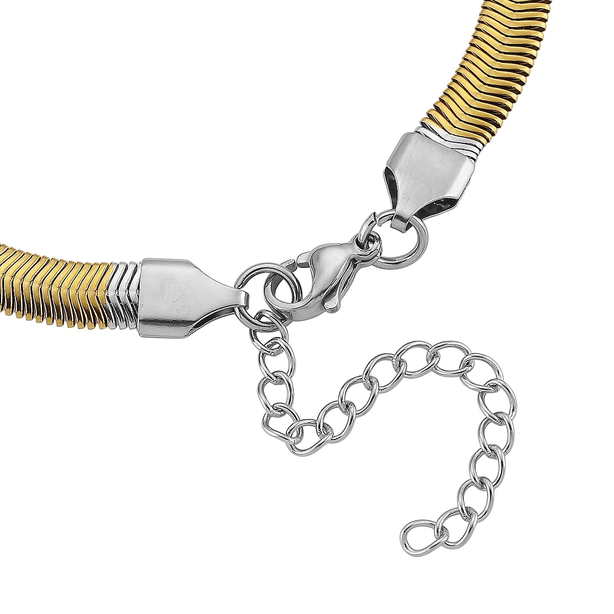 Two-tone Flat Snake Chain Bracelet (7.5-9.5In) in ION Plated YG and Stainless Steel image number 4
