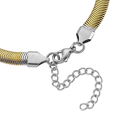 Two-tone Flat Snake Chain Bracelet (7.5-9.5In) in ION Plated YG and Stainless Steel