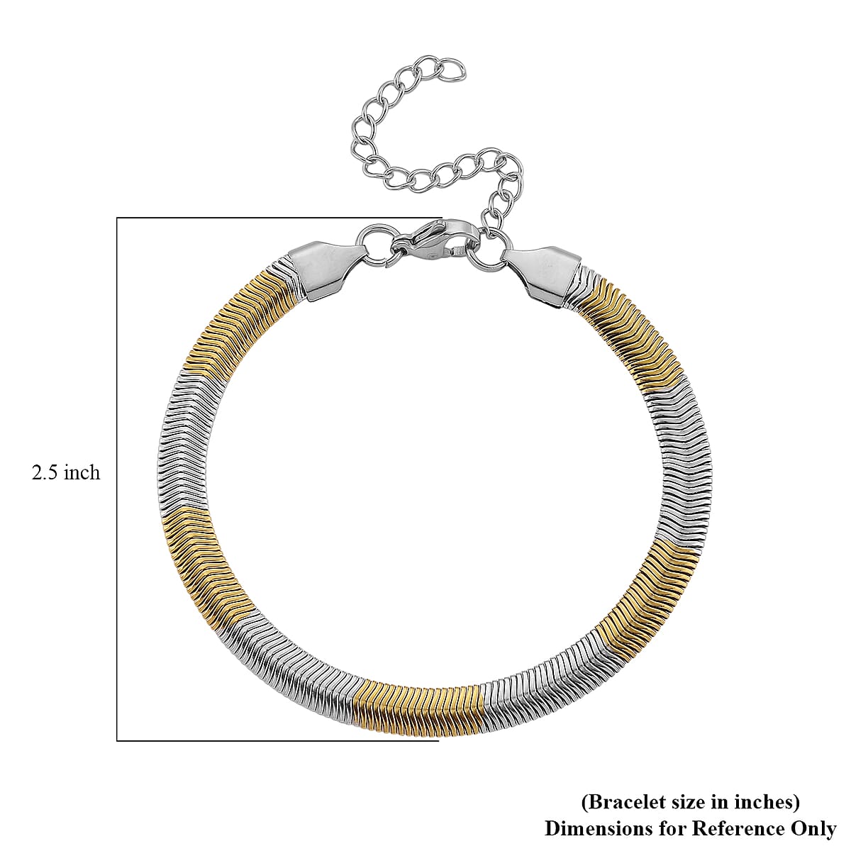 Two-tone Flat Snake Chain Bracelet (7.5-9.5In) in ION Plated YG and Stainless Steel image number 5