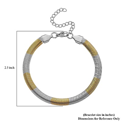 Two-tone Flat Snake Chain Bracelet (7.5-9.5In) in ION Plated YG and Stainless Steel