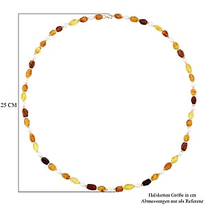 D'Joy Baltic Amber and Freshwater Pearl Necklace in Sterling Silver (30 Inches)