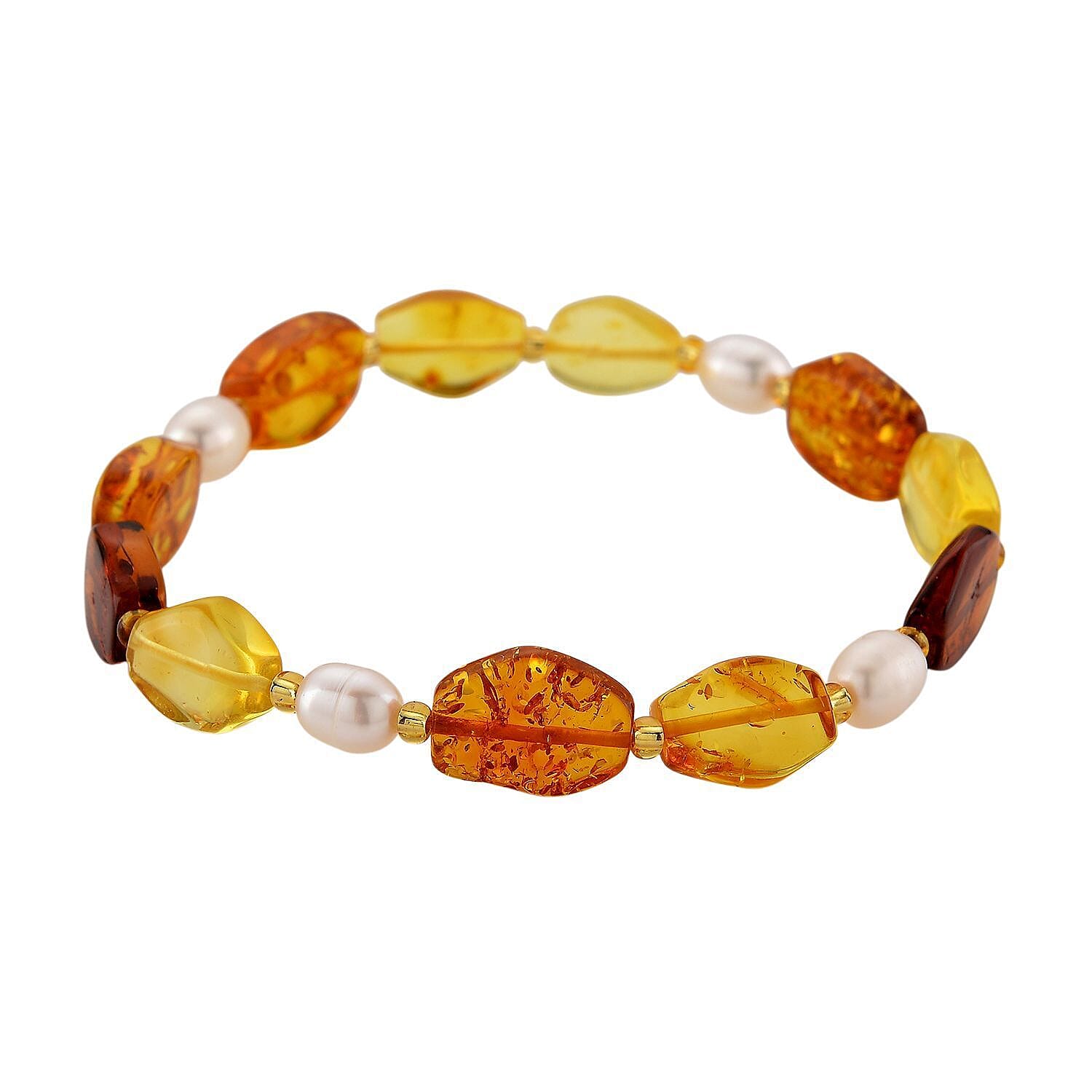 Baltic Amber and FreshWater Pearl Bracelet (7.00 In)