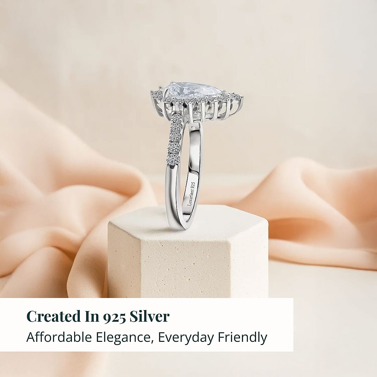 Luxuriant Lab Grown Diamond E-F VS 1.50 ctw Snowdrop Halo Ring in Rhodium Over Sterling Silver (Size 7.0) image number 2