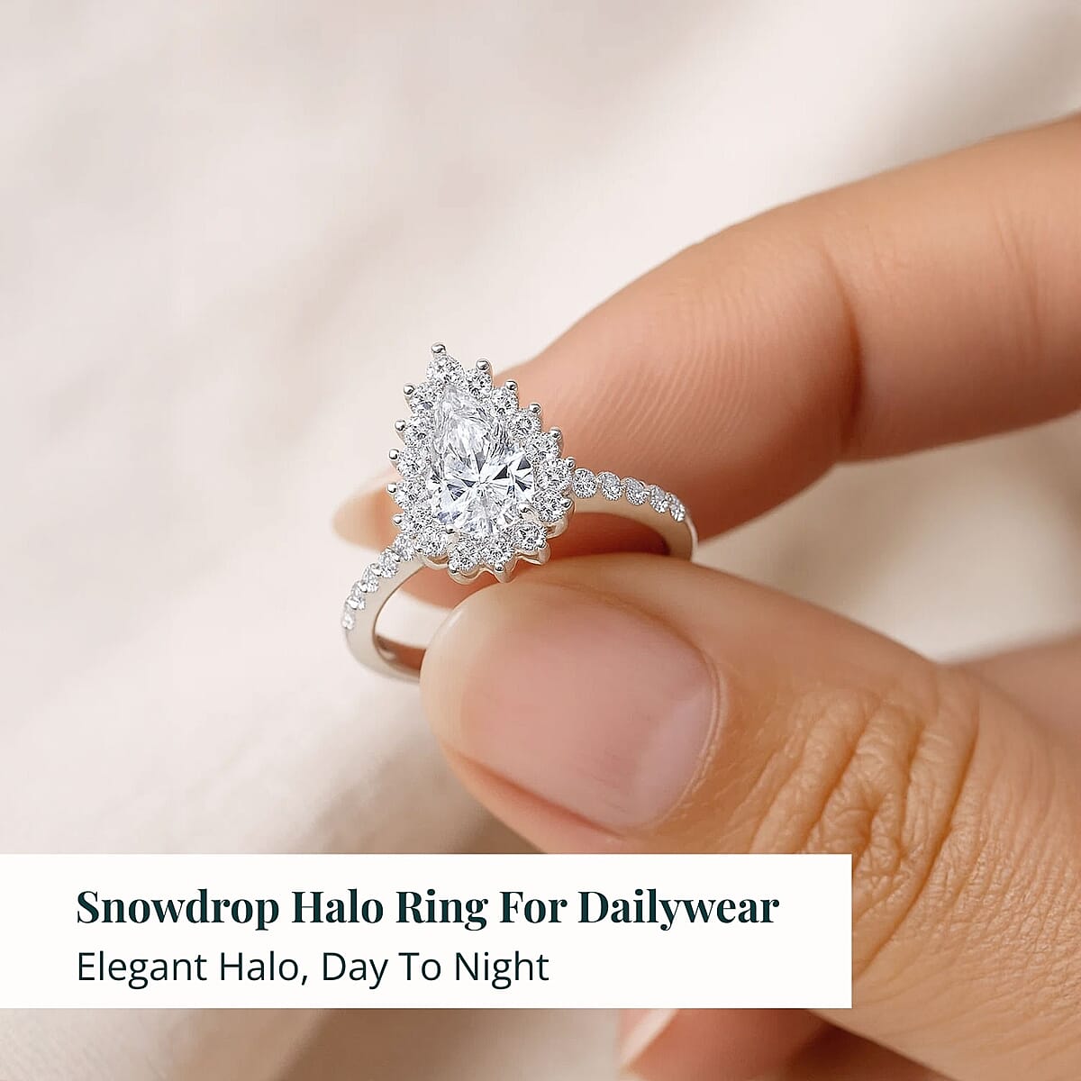 Luxuriant Lab Grown Diamond E-F VS 1.50 ctw Snowdrop Halo Ring in Rhodium Over Sterling Silver (Size 7.0) image number 5