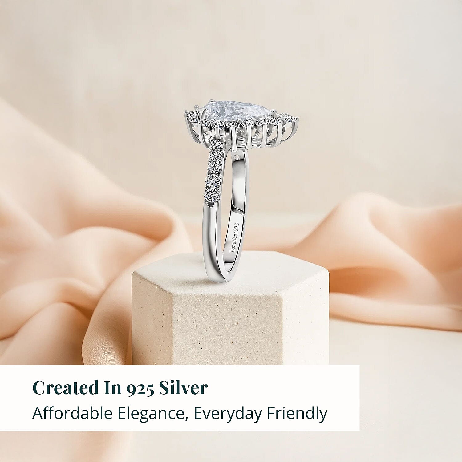 Luxuriant Lab Grown Diamond E-F VS 1.50 ctw Snowdrop Halo Ring in Rhodium Over Sterling Silver
