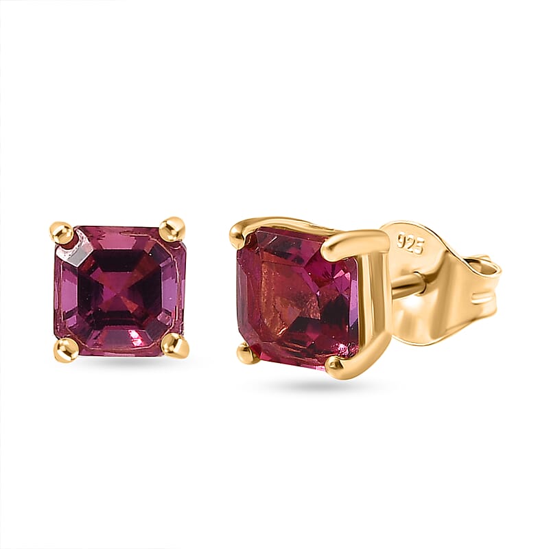Luxuriant Lab Grown Bixbite 1.20 ctw Earrings in 18K Vermeil Yellow Gold Over Sterling Silver