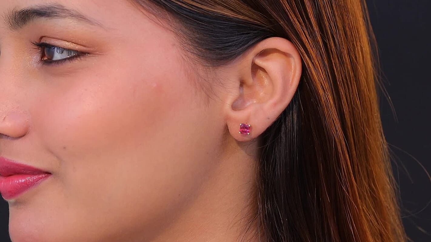 Luxuriant Lab Grown Bixbite 1.20 ctw Earrings in 18K Vermeil Yellow Gold Over Sterling Silver