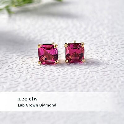 Luxuriant Lab Grown Bixbite 1.20 ctw Earrings in 18K Vermeil Yellow Gold Over Sterling Silver