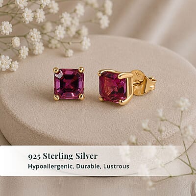 Luxuriant Lab Grown Bixbite 1.20 ctw Earrings in 18K Vermeil Yellow Gold Over Sterling Silver