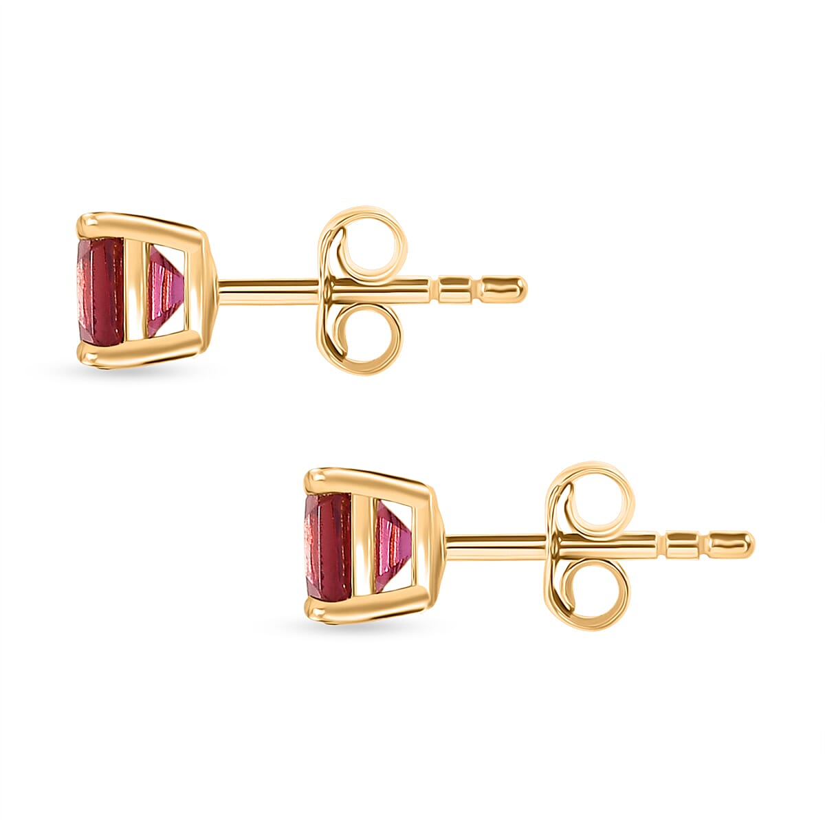 Luxuriant Lab Grown Bixbite 1.20 ctw Earrings in 18K Vermeil Yellow Gold Over Sterling Silver image number 4