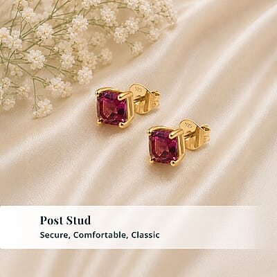 Luxuriant Lab Grown Bixbite 1.20 ctw Earrings in 18K Vermeil Yellow Gold Over Sterling Silver