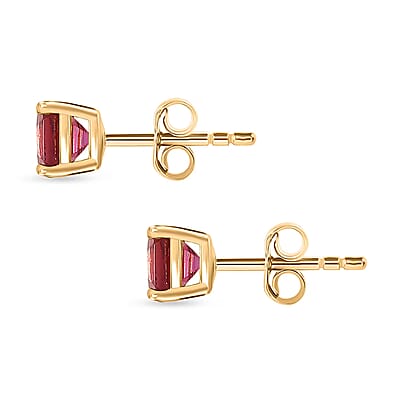 Luxuriant Lab Grown Bixbite 1.20 ctw Earrings in 18K Vermeil Yellow Gold Over Sterling Silver