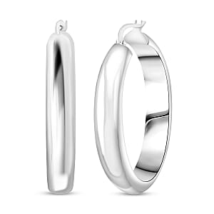 Made In Italy Flat Doom Hoop Earrings in Sterling Silver 8.33 Grams