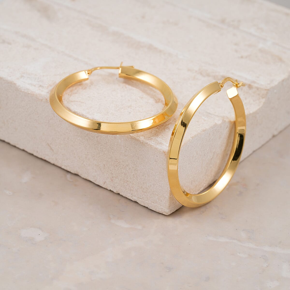 Made In Italy Concave Hoop Earrings in 14K Yellow Gold Over Sterling Silver 5.45 Grams image number 1