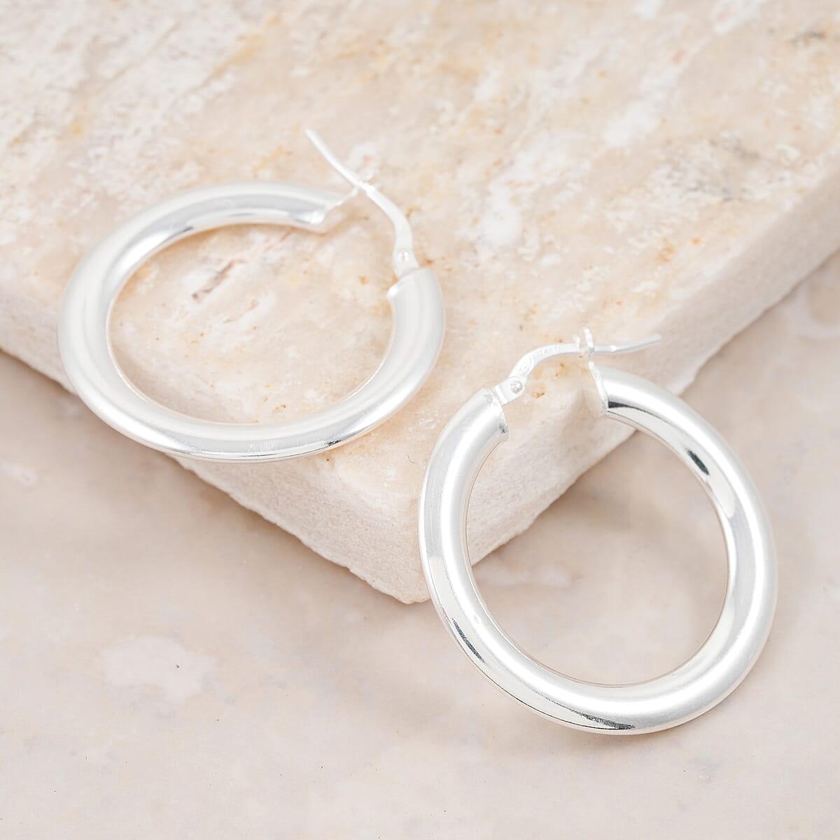 Made In Italy Wide Round Flat Hoop Earrings in Sterling Silver 3.63 Grams image number 1