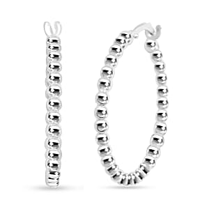 Made In Italy Oval Bead Hoop Earrings in Sterling Silver 3.43 Grams