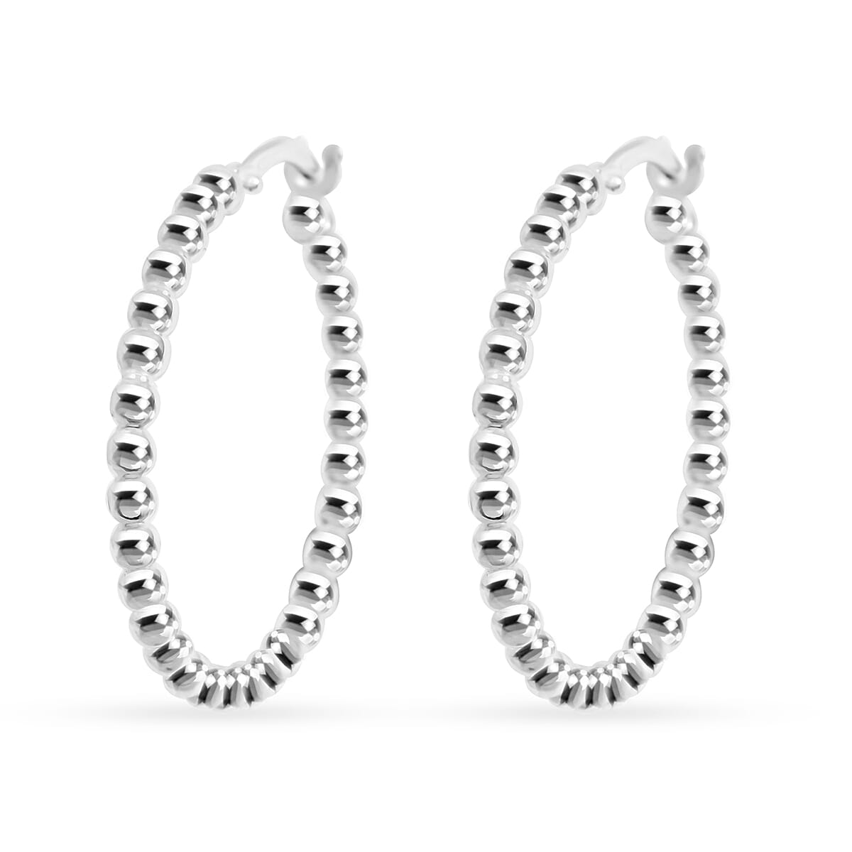 Made In Italy Oval Bead Hoop Earrings in Sterling Silver 3.43 Grams image number 3