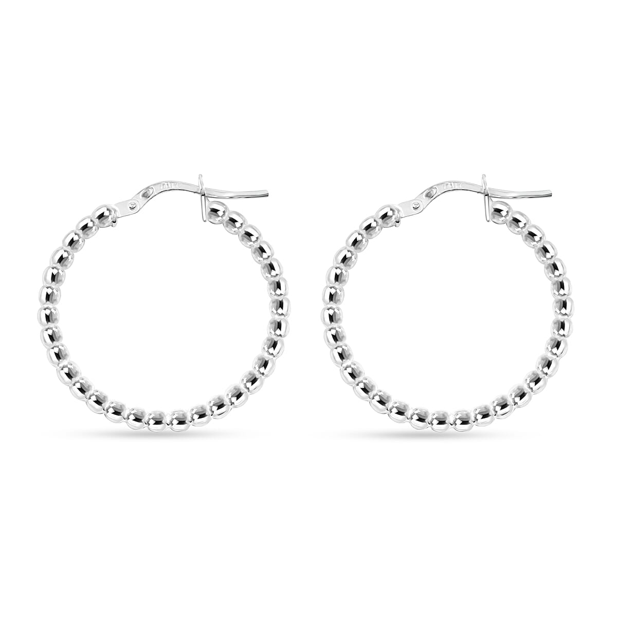 Italian Oval Bead Hoop Earrings in Sterling Silver 3.43 Grams