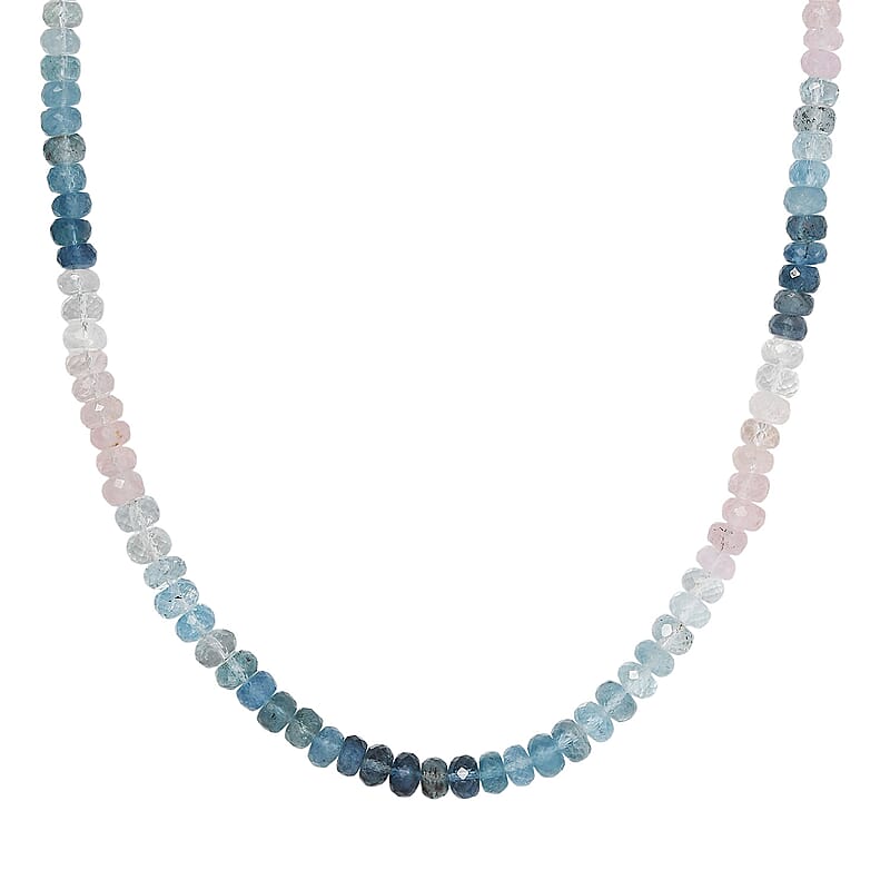 D'Joy Premium Marropino Morganite and Mangoro Aquamarine 125.00 ctw Beaded Necklace in Rhodium Over Sterling Silver 18-20 Inches