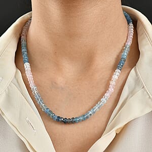 D'Joy Morganite , Aquamarine  Necklace (18-20 Inches) in Rhodium Over Sterling Silver 125.00 ctw