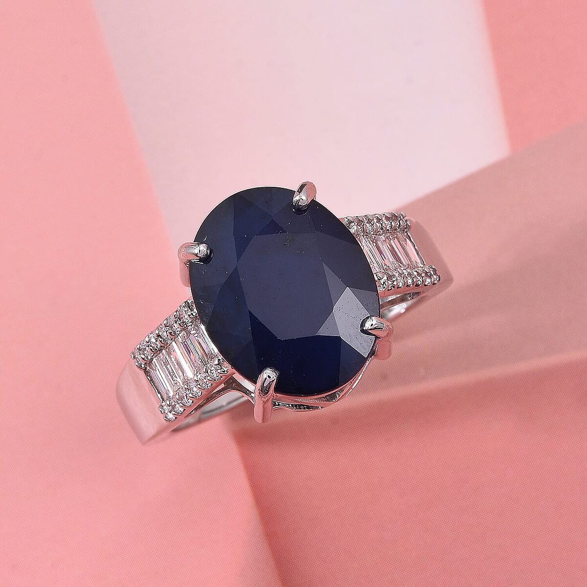 AAA Kanchanaburi Blue Sapphire (DF) and G-H SI Luxuriant Lab Grown Diamond 8.25 ctw Midnight Majesty Ring in 10K White Gold (Size 10.0)  image number 1