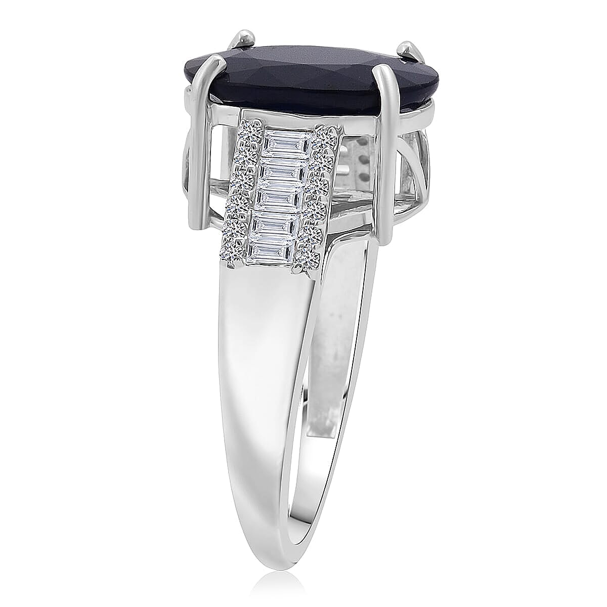 AAA Kanchanaburi Blue Sapphire (DF) and G-H SI Luxuriant Lab Grown Diamond 8.25 ctw Midnight Majesty Ring in 10K White Gold (Size 10.0)  image number 3